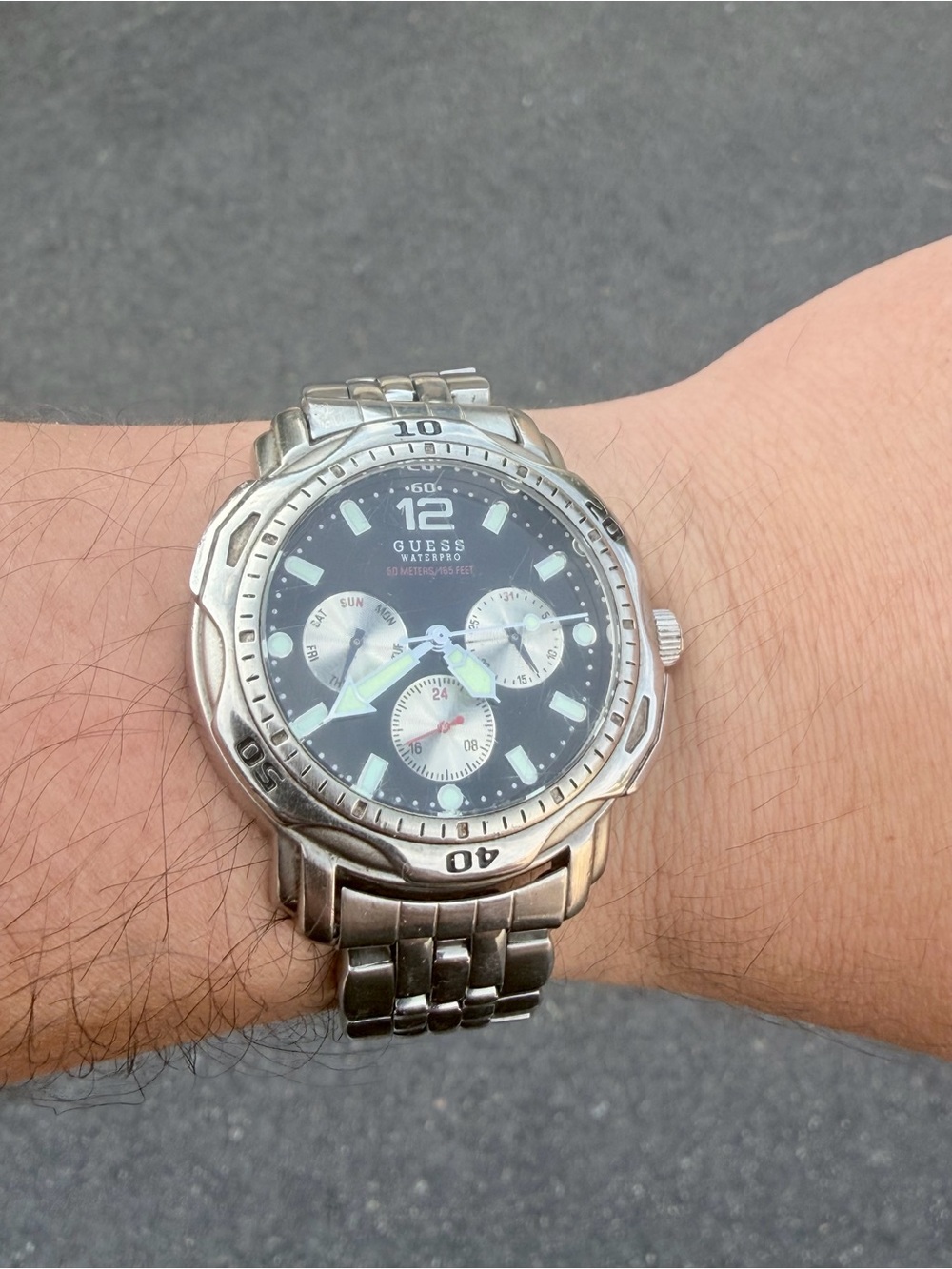 Guess Waterpro Chronograph Watch Men's Silver Tone Day Date Stainless Steel
